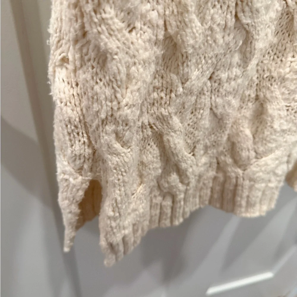 Free People Cream Chunky Cable Knit Cowl Neck Sweater Oversized